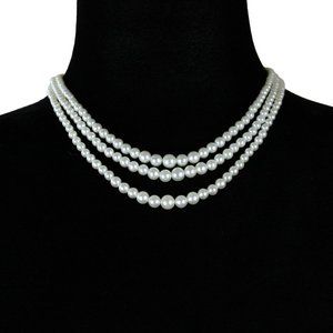 Vintage Coro Signed Simulated Pearls 3 Strands Costume Jewelry MCM NWT J76